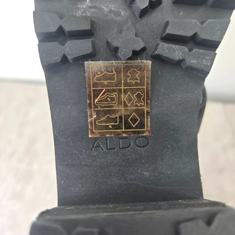 Aldo Fisherman Sandals Sz 7 Black Leather Grunge Goth Strappy Caged Chunky Lug - Picture 10 of 12